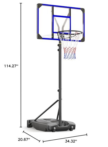 Kids Basketball Hoop Outdoor 4.82-8.53ft Adjustable, Portable Basketball Hoops & Goals for Kids/Teenagers/Youth in Backyard/Driveway/Indoor, with Enlarged Base and PC Backboard