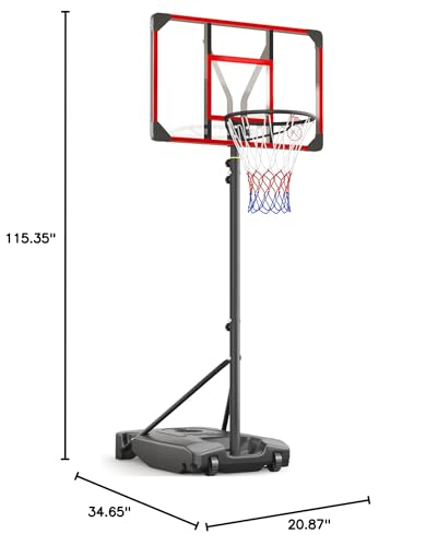 Kids Basketball Hoop Outdoor 4.82-8.53ft Adjustable, Portable Basketball Hoops & Goals for Kids/Teenagers/Youth in Backyard/Driveway/Indoor, with Enlarged Base and PC Backboard