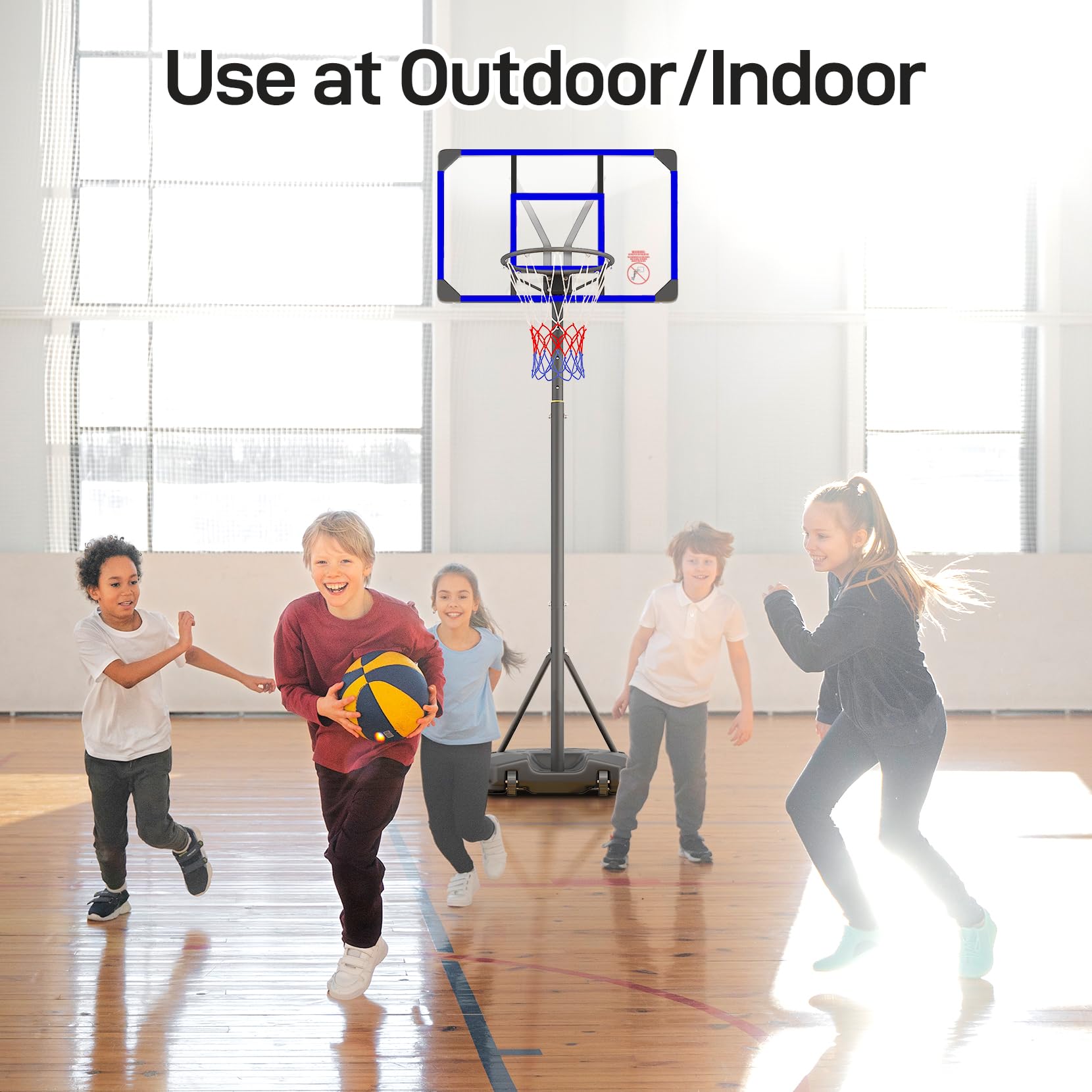 Kids Basketball Hoop Outdoor 4.82-8.53ft Adjustable, Portable Basketball Hoops & Goals for Kids/Teenagers/Youth in Backyard/Driveway/Indoor, with Enlarged Base and PC Backboard