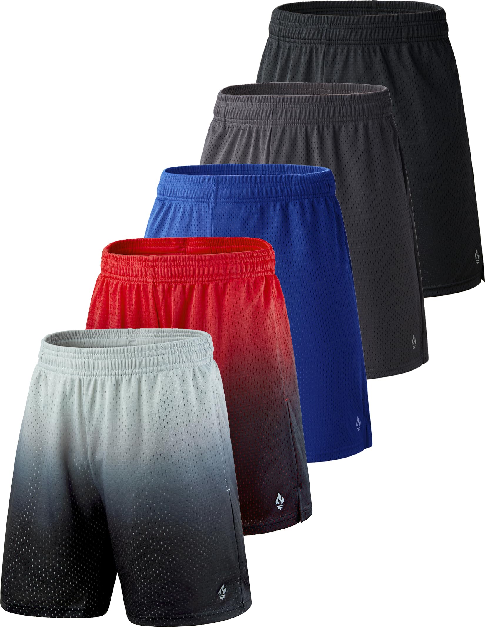 5 Pack Boys Athletic Shorts Mesh Basketball Youth Apparel Kids Sports Active Gear with Pockets
