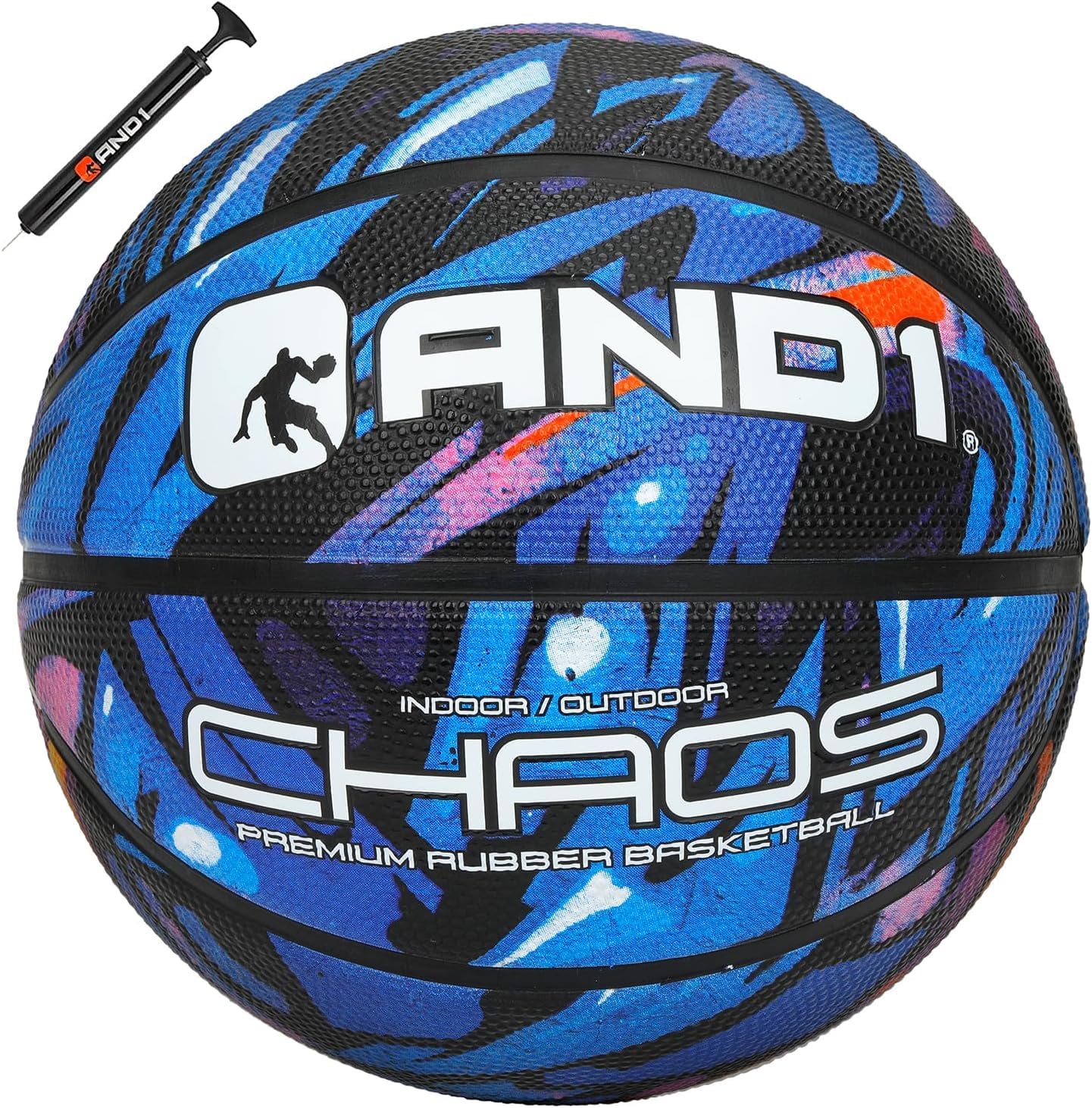 AND1 Chaos Basketball: Official Regulation Size 7 (29.5 inches) Rubber - Deep Channel Construction Streetball, Made for Indoor Outdoor Basketball Game