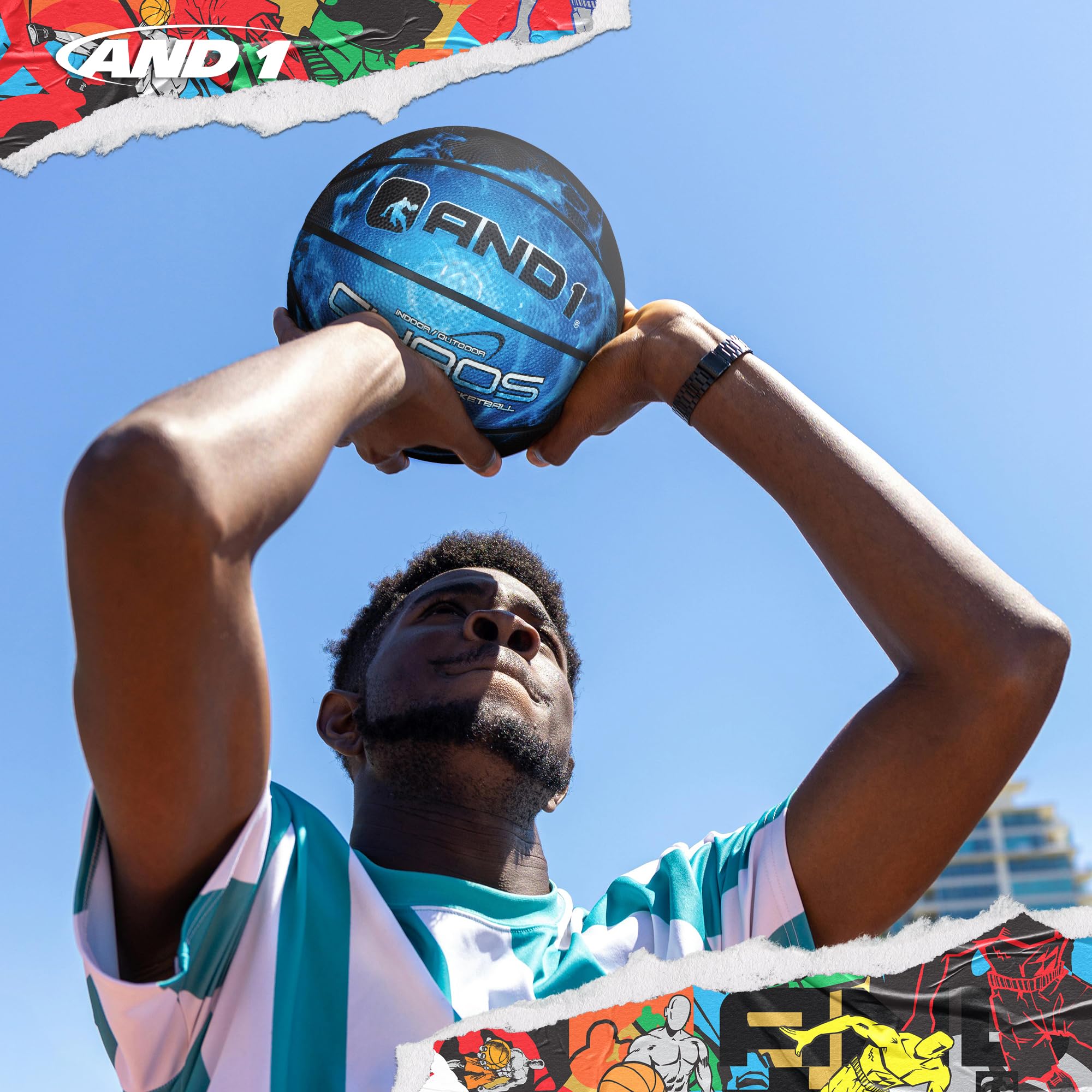 AND1 Chaos Basketball: Official Regulation Size 7 (29.5 inches) Rubber - Deep Channel Construction Streetball, Made for Indoor Outdoor Basketball Game