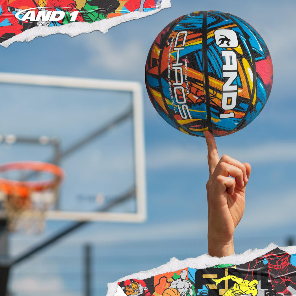 AND1 Chaos Basketball: Official Regulation Size 7 (29.5 inches) Rubber - Deep Channel Construction Streetball, Made for Indoor Outdoor Basketball Game
