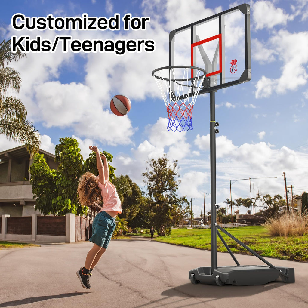Kids Basketball Hoop Outdoor 4.82-8.53ft Adjustable, Portable Basketball Hoops & Goals for Kids/Teenagers/Youth in Backyard/Driveway/Indoor, with Enlarged Base and PC Backboard