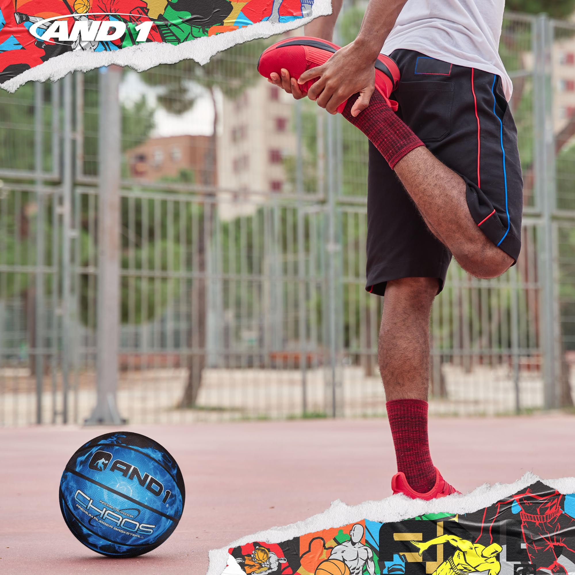 AND1 Chaos Basketball: Official Regulation Size 7 (29.5 inches) Rubber - Deep Channel Construction Streetball, Made for Indoor Outdoor Basketball Game