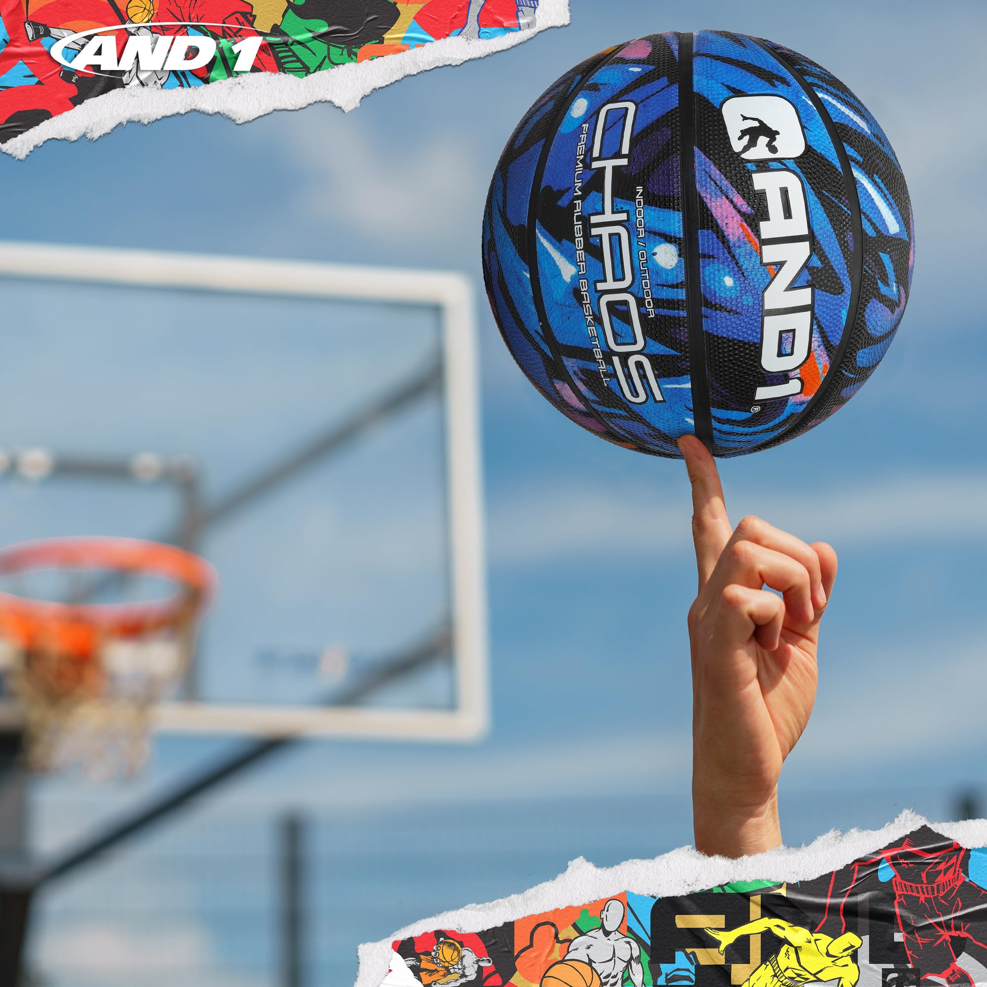 AND1 Chaos Basketball: Official Regulation Size 7 (29.5 inches) Rubber - Deep Channel Construction Streetball, Made for Indoor Outdoor Basketball Game