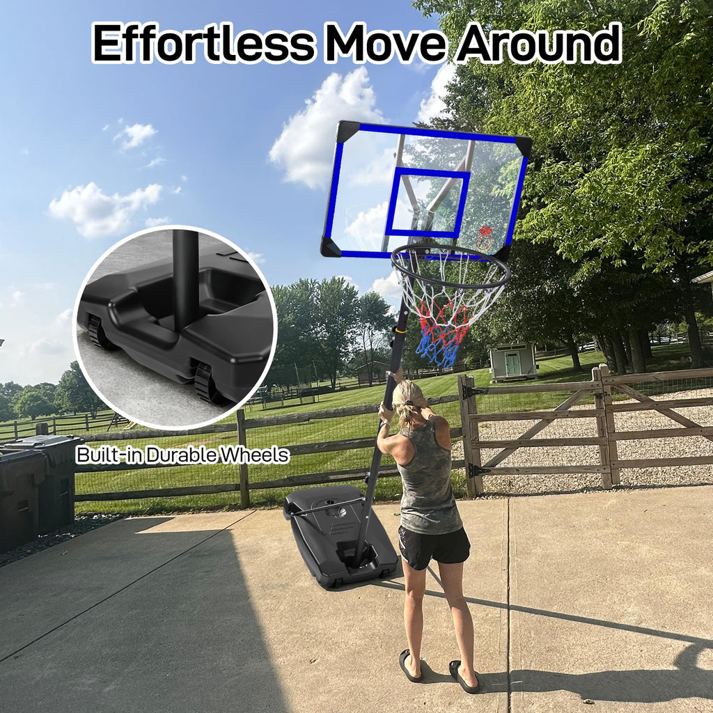 Kids Basketball Hoop Outdoor 4.82-8.53ft Adjustable, Portable Basketball Hoops & Goals for Kids/Teenagers/Youth in Backyard/Driveway/Indoor, with Enlarged Base and PC Backboard