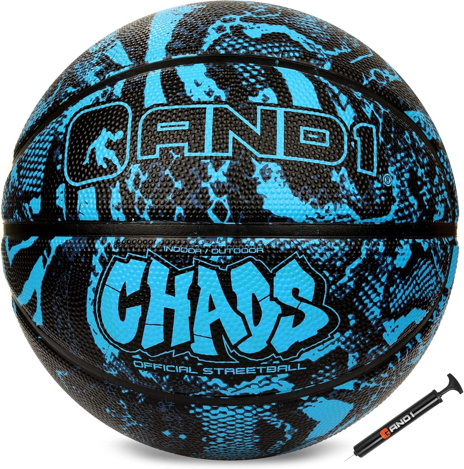 AND1 Chaos Basketball: Official Regulation Size 7 (29.5 inches) Rubber - Deep Channel Construction Streetball, Made for Indoor Outdoor Basketball Game
