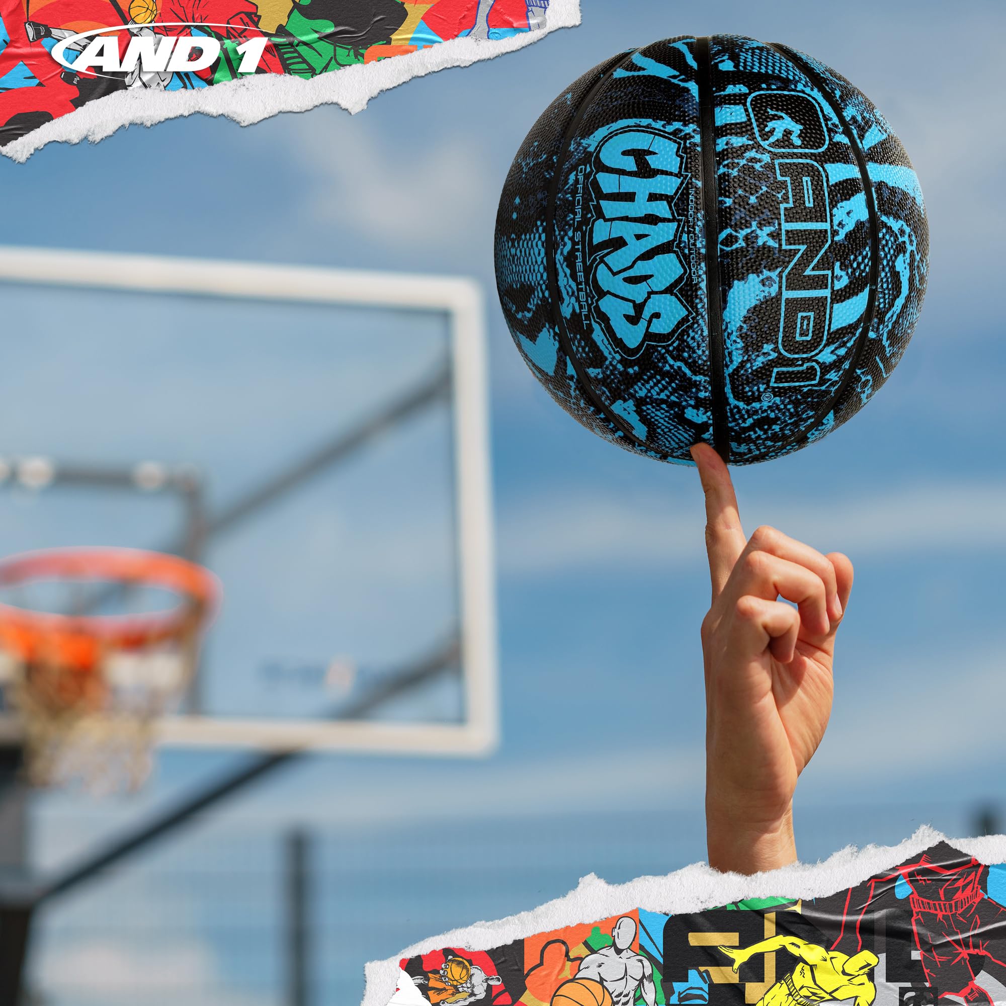 AND1 Chaos Basketball: Official Regulation Size 7 (29.5 inches) Rubber - Deep Channel Construction Streetball, Made for Indoor Outdoor Basketball Game