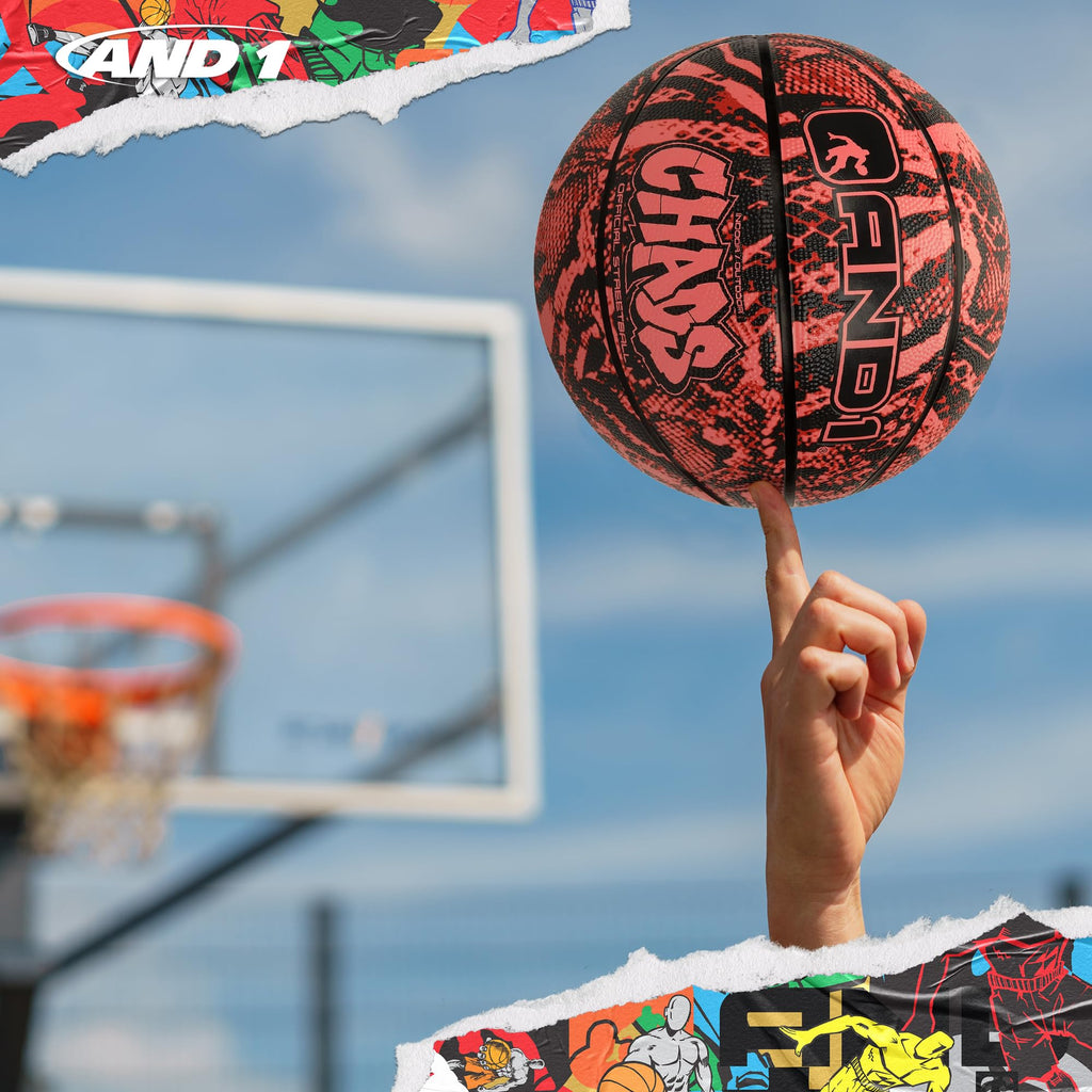 AND1 Chaos Basketball: Official Regulation Size 7 (29.5 inches) Rubber - Deep Channel Construction Streetball, Made for Indoor Outdoor Basketball Game