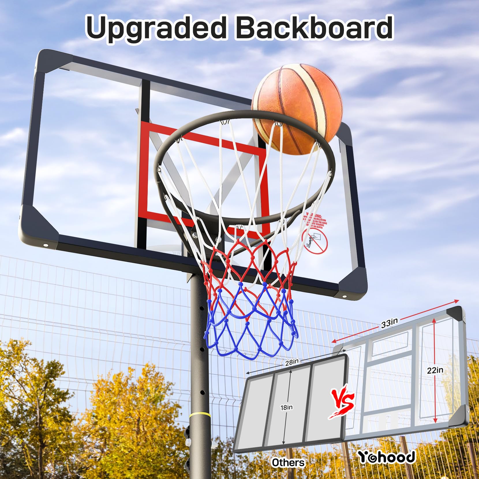 Kids Basketball Hoop Outdoor 4.82-8.53ft Adjustable, Portable Basketball Hoops & Goals for Kids/Teenagers/Youth in Backyard/Driveway/Indoor, with Enlarged Base and PC Backboard
