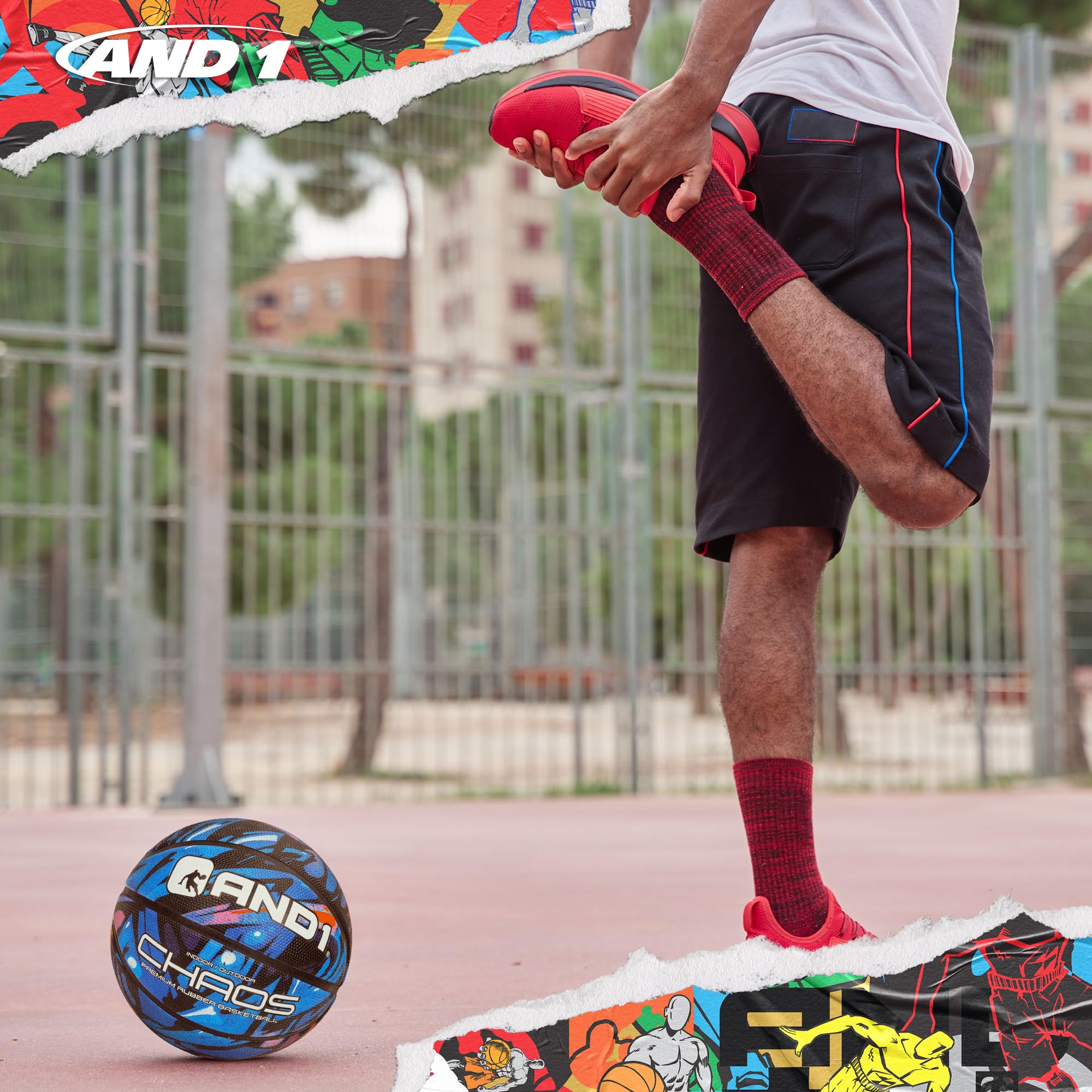 AND1 Chaos Basketball: Official Regulation Size 7 (29.5 inches) Rubber - Deep Channel Construction Streetball, Made for Indoor Outdoor Basketball Game