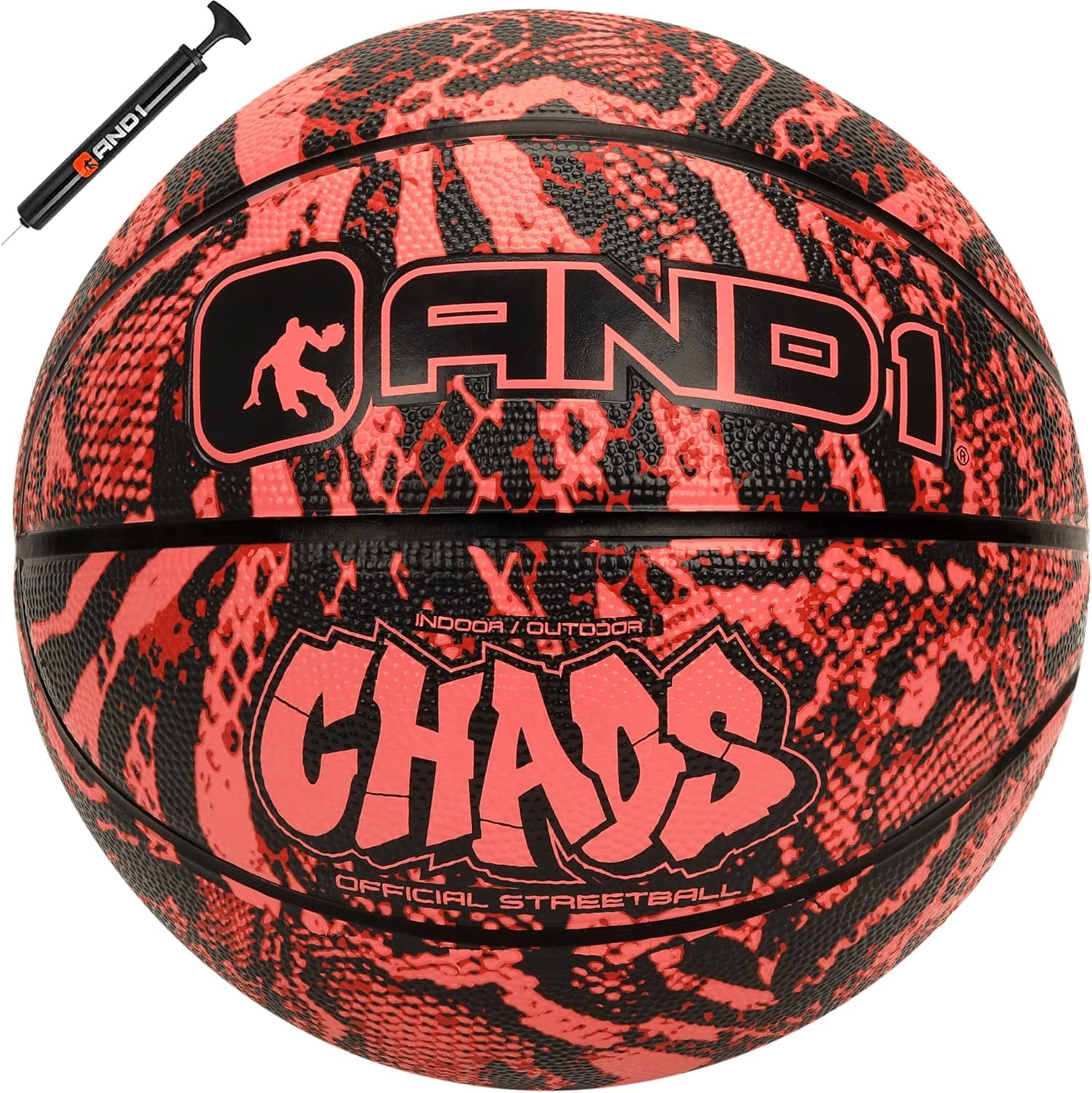 AND1 Chaos Basketball: Official Regulation Size 7 (29.5 inches) Rubber - Deep Channel Construction Streetball, Made for Indoor Outdoor Basketball Game