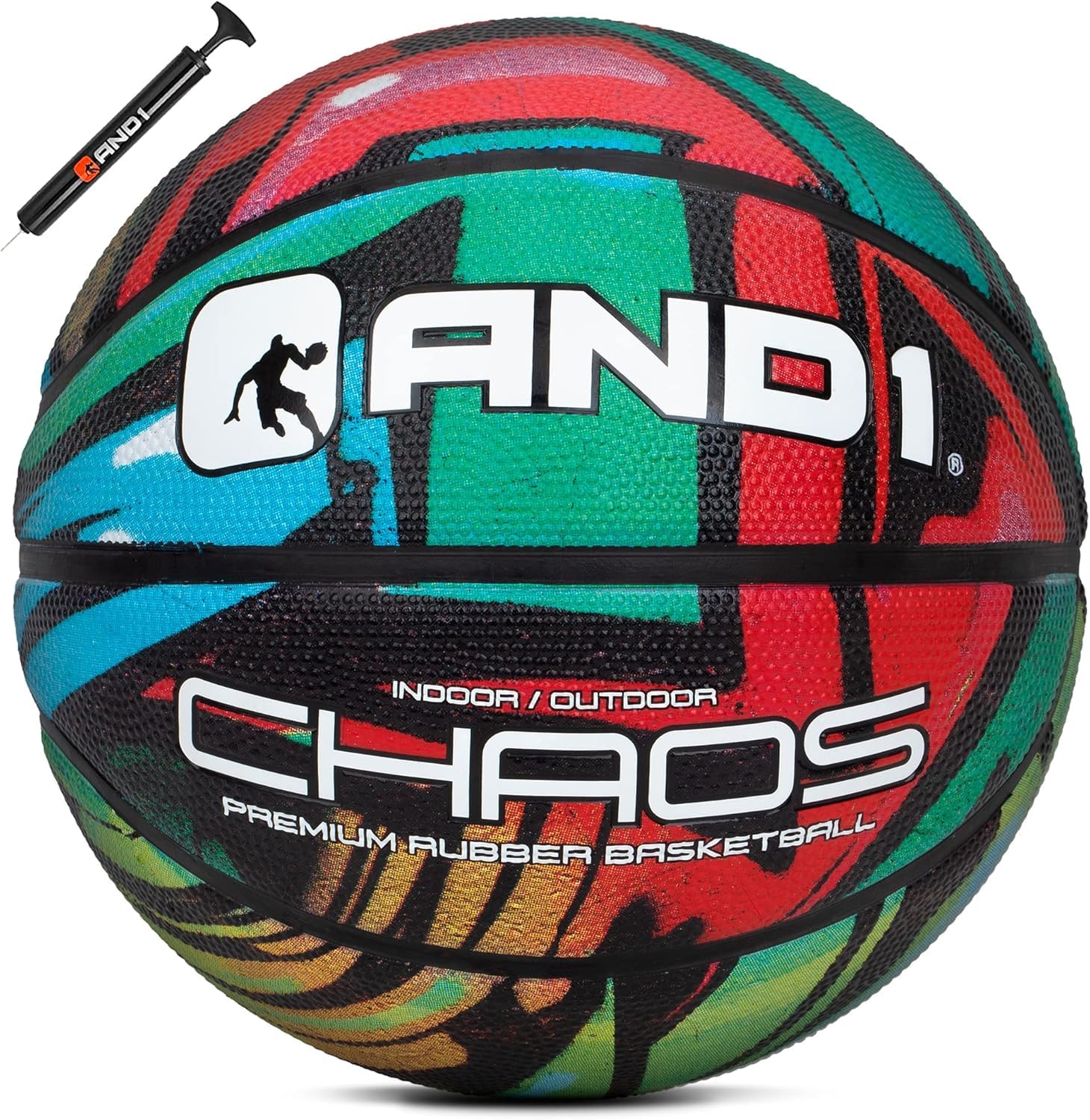AND1 Chaos Basketball: Official Regulation Size 7 (29.5 inches) Rubber - Deep Channel Construction Streetball, Made for Indoor Outdoor Basketball Game