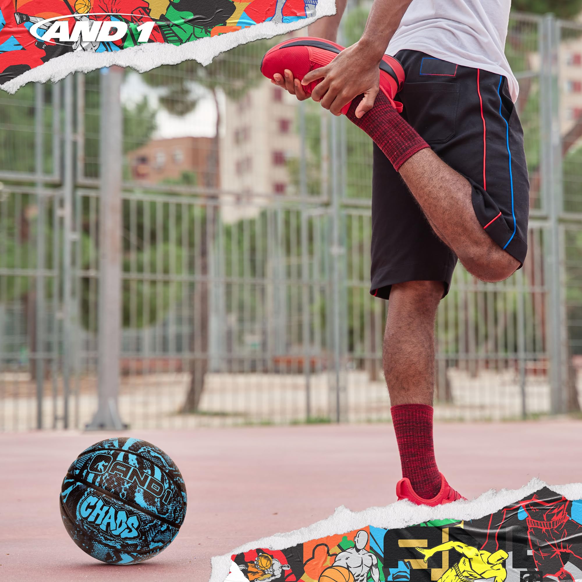 AND1 Chaos Basketball: Official Regulation Size 7 (29.5 inches) Rubber - Deep Channel Construction Streetball, Made for Indoor Outdoor Basketball Game