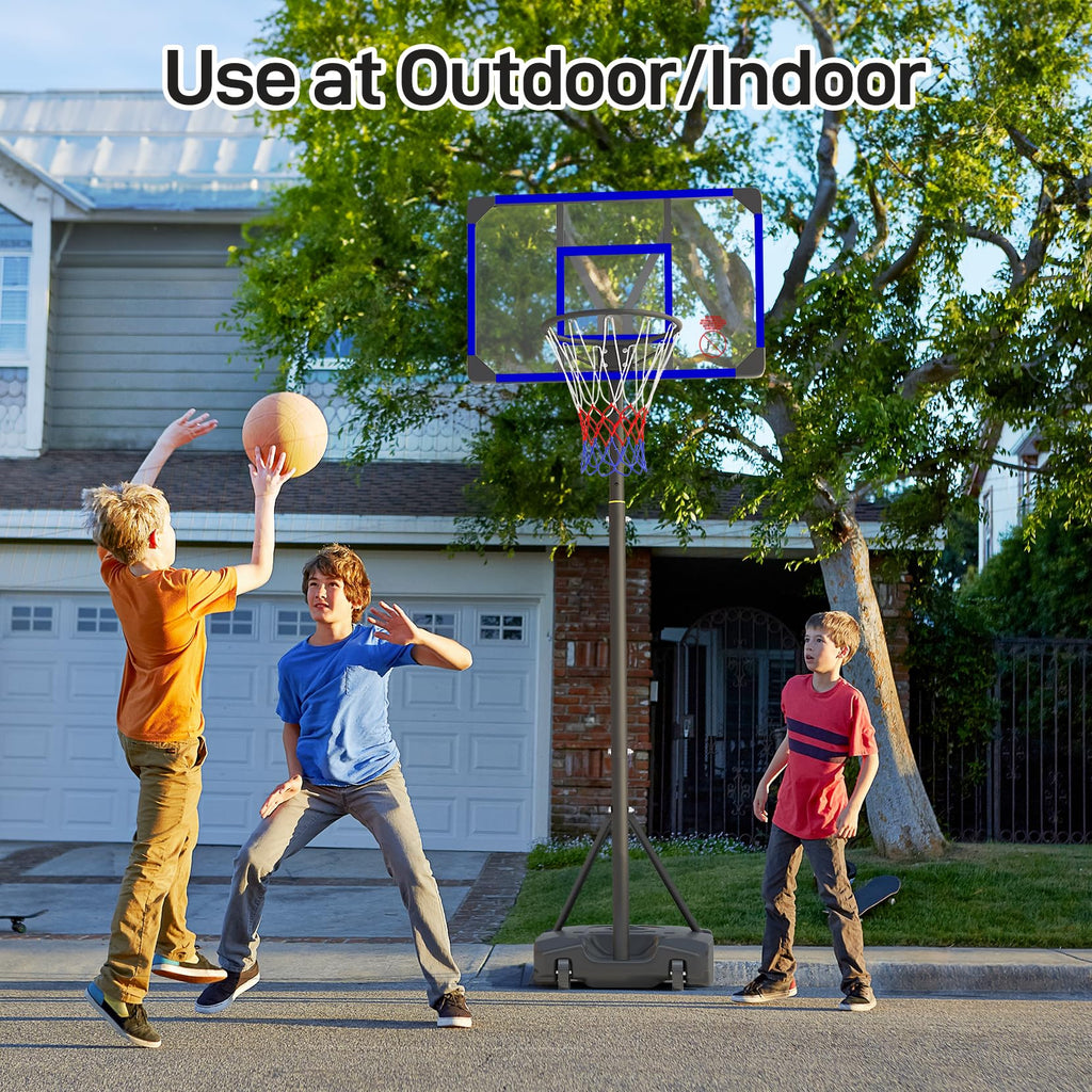 Kids Basketball Hoop Outdoor 4.82-8.53ft Adjustable, Portable Basketball Hoops & Goals for Kids/Teenagers/Youth in Backyard/Driveway/Indoor, with Enlarged Base and PC Backboard