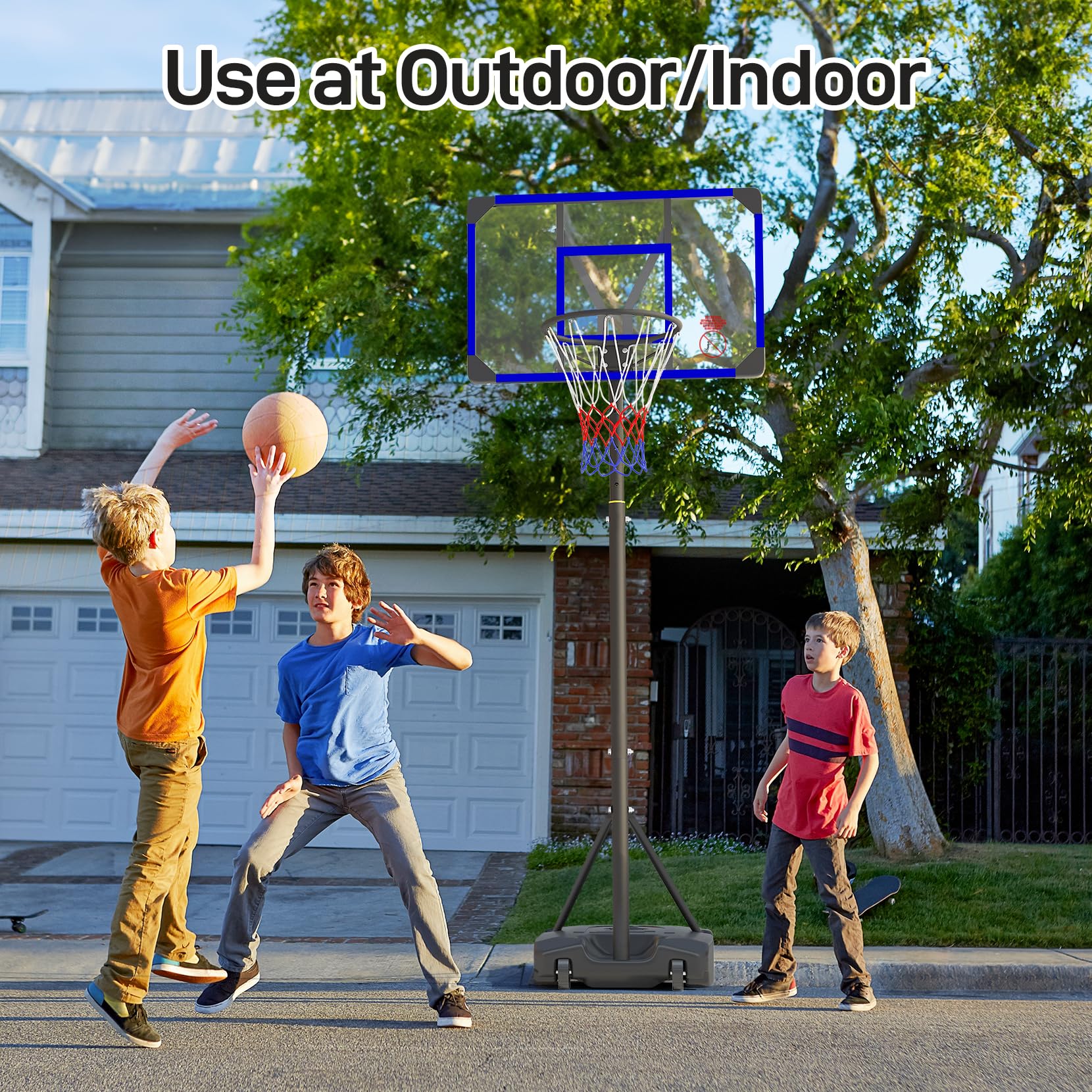 Kids Basketball Hoop Outdoor 4.82-8.53ft Adjustable, Portable Basketball Hoops & Goals for Kids/Teenagers/Youth in Backyard/Driveway/Indoor, with Enlarged Base and PC Backboard