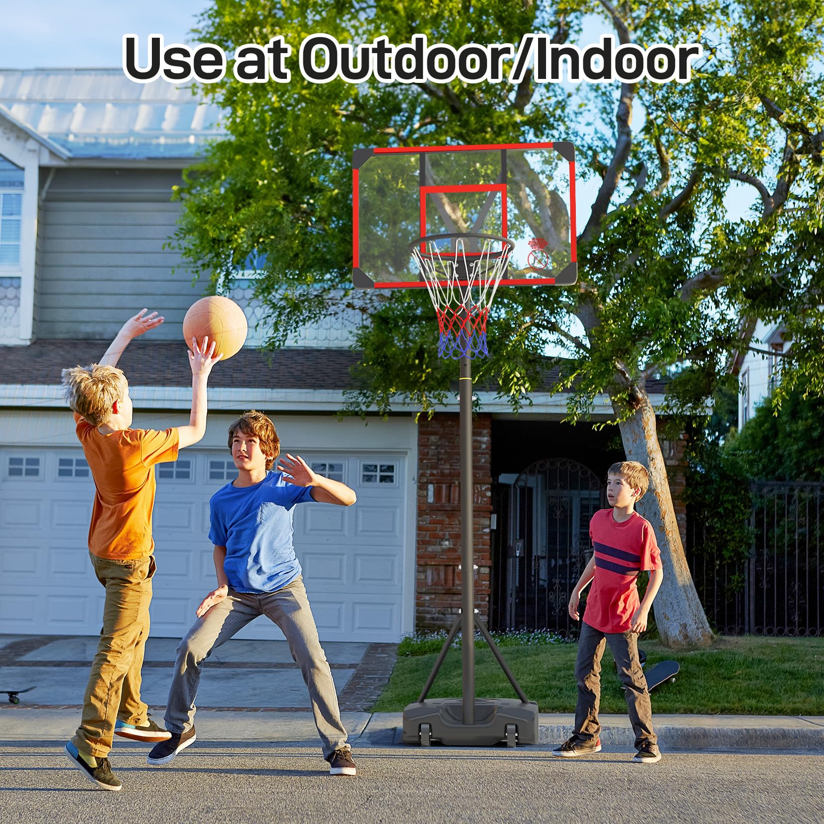 Kids Basketball Hoop Outdoor 4.82-8.53ft Adjustable, Portable Basketball Hoops & Goals for Kids/Teenagers/Youth in Backyard/Driveway/Indoor, with Enlarged Base and PC Backboard