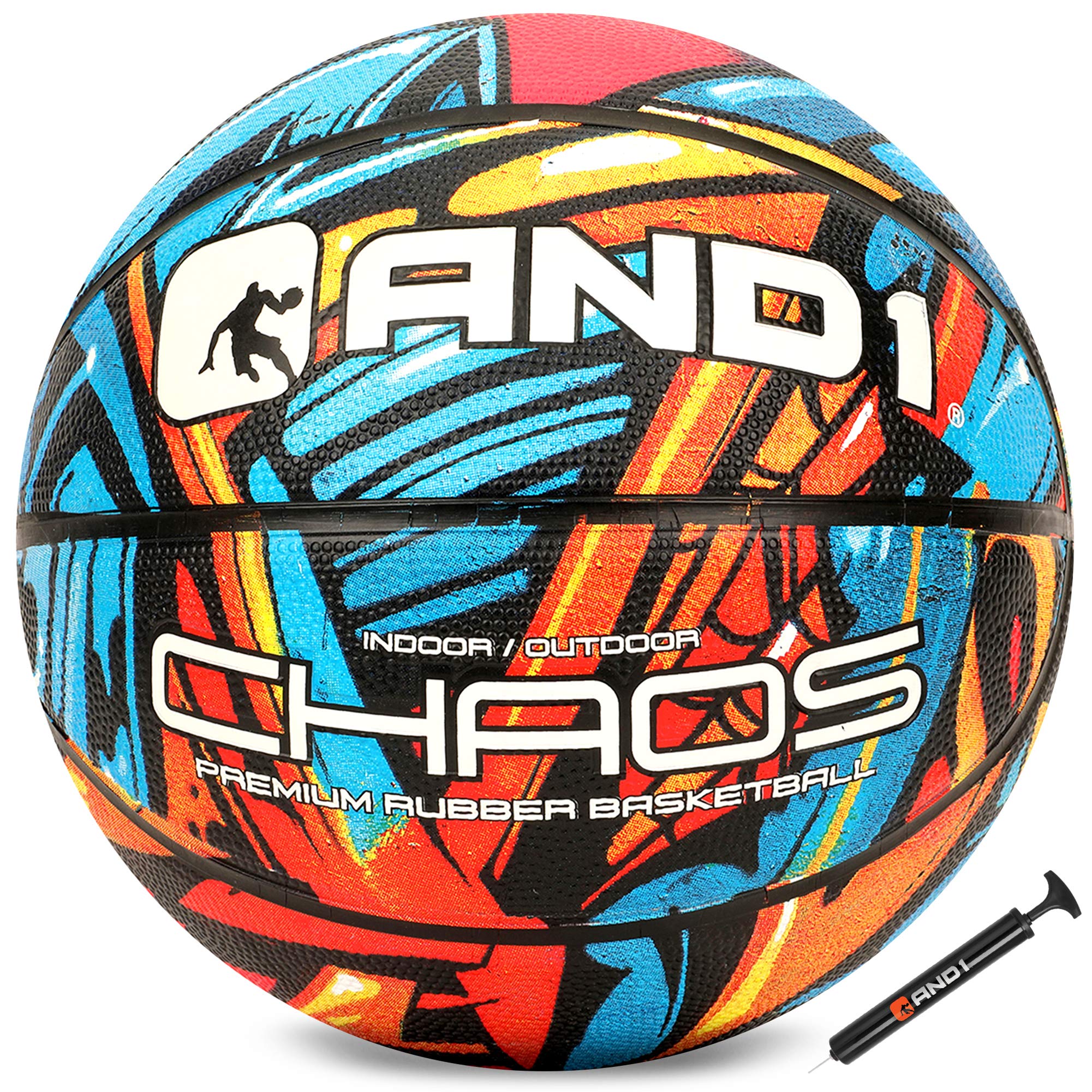 AND1 Chaos Basketball: Official Regulation Size 7 (29.5 inches) Rubber - Deep Channel Construction Streetball, Made for Indoor Outdoor Basketball Game