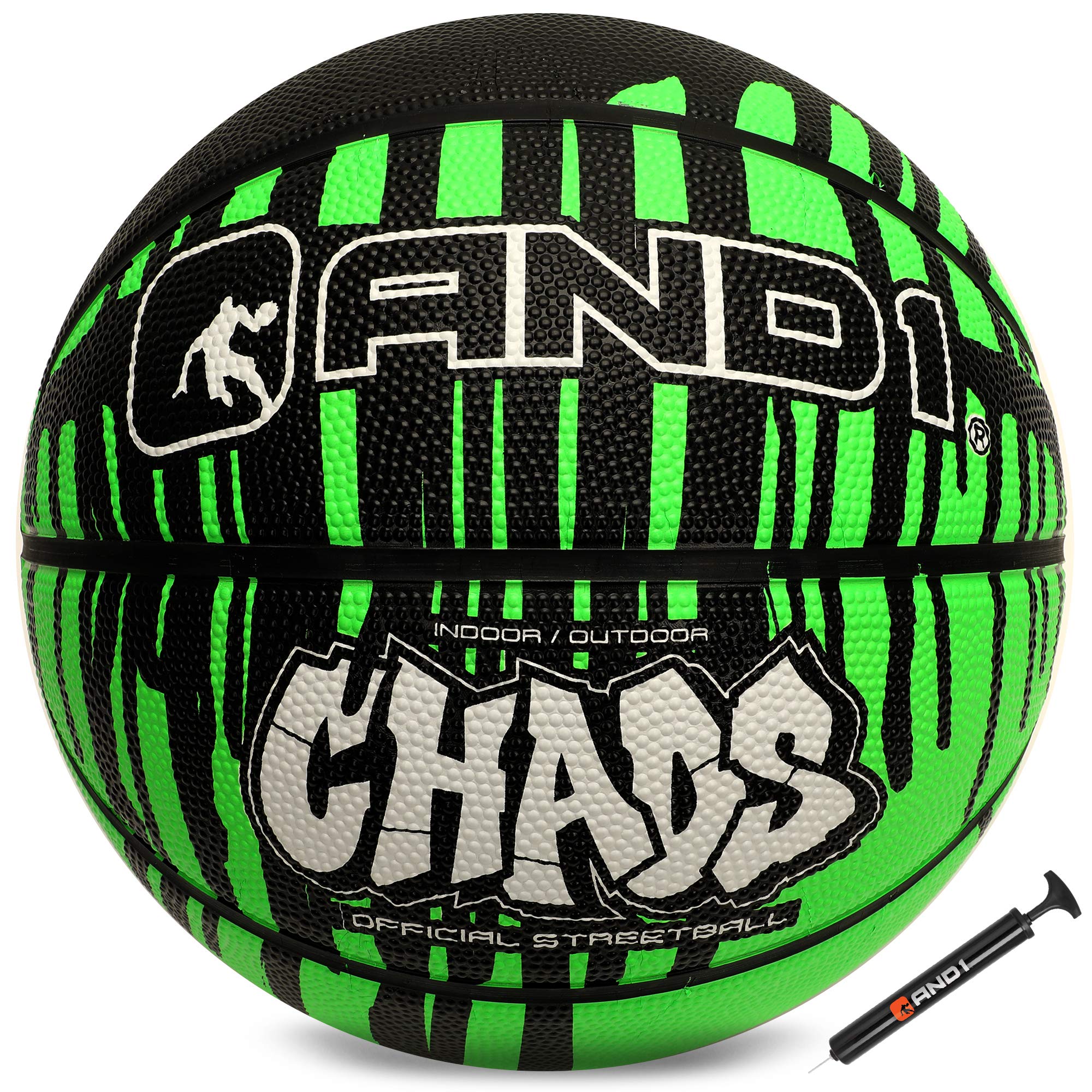 AND1 Chaos Basketball: Official Regulation Size 7 (29.5 inches) Rubber - Deep Channel Construction Streetball, Made for Indoor Outdoor Basketball Game